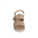 Woman's sandal in hazelnut brown leather with elastic band and buckle wedge heel 4 - Available sizes:  33, 42, 43, 45, 46