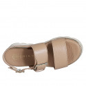 Sandale pour femmes en cuir marron noisette avec elastique et boucle talon compensé 4 - Pointures disponibles:  32, 33, 34, 42, 43, 44, 45, 46