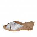 Woman's mules in silver laminated leather and suede wedge heel 5 - Available sizes:  33, 34, 35