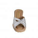 Woman's mules in silver laminated leather and suede wedge heel 5 - Available sizes:  33, 34, 35