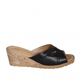 Woman's mule in black leather with wedge heel 5 - Available sizes:  32, 33, 34, 35