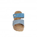 Woman's mules in blue and light blue suede with velcro strap, platform and wedge heel 7 - Available sizes:  31, 32, 33, 34, 35