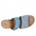 Mule para mujer en gamuza azul y azul claro con cierre en velcro, plataforma y cuña 7 - Tallas disponibles:  31, 32, 33, 34, 35