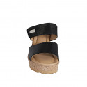 Sabot da donna in pelle e camoscio laminato nero con velcro, plateau e zeppa 7 - Misure disponibili: 31, 32, 33, 34, 35