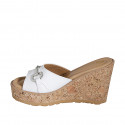 Woman's mules in white leather with accessory, platform and wedge heel 9 - Available sizes:  32, 33, 34