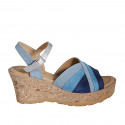 Woman's sandal in blue, cornflower blue and blue grey suede and laminated silver leather with strap, platform and wedge heel 7 - Available sizes:  31, 32, 33, 34, 35, 42, 43, 44, 45