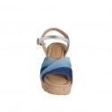 Woman's sandal in blue, cornflower blue and blue grey suede and laminated silver leather with strap, platform and wedge heel 7 - Available sizes:  31, 32, 33, 34, 35, 42, 43, 44, 45