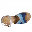 Woman's sandal in blue, cornflower blue and blue grey suede and laminated silver leather with strap, platform and wedge heel 7 - Available sizes:  31, 32, 33, 34, 35, 42, 43, 44