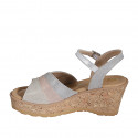 Woman's sandal in grey, rose, beige laminated suede and laminated silver leather with strap, platform and wedge heel 7 - Available sizes:  31, 32, 33, 34, 35, 42, 43, 44, 45