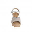 Woman's sandal in grey, rose, beige laminated suede and laminated silver leather with strap, platform and wedge heel 7 - Available sizes:  31, 32, 33, 34, 35, 42, 43, 44, 45