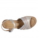 Sandale en daim lamé beige, rose, gris et cuir lamé argent avec courroie, plateforme et talon compensé 7 - Pointures disponibles:  31, 32, 33, 34, 35, 42, 43, 44, 45