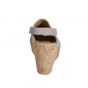 Woman's sandal with velcro, platform and elastic in cognac brown, beige and grey suede wedge heel 9 - Available sizes:  32, 33, 34, 35