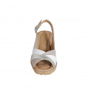 Woman's sandal in beige and platinum laminated suede and white leather wedge heel 5 - Available sizes:  32, 33, 34