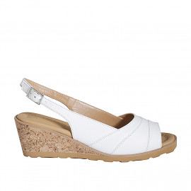 Sandale pour femmes en cuir blanc talon compensé 5 - Pointures disponibles:  33