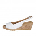 Woman's sandal in white leather wedge heel 5 - Available sizes:  32, 33, 34