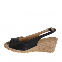 Woman's sandal in black leather wedge heel 5 - Available sizes:  32, 33, 34