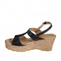 Sandalia para mujer en piel y gamuza negra con estras, plataforma y cuña 7 - Tallas disponibles:  31, 32, 33, 34, 35, 42, 43, 44, 45