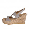 Woman's sandal in grey suede with rhinestones, platform and wedge 9 - Available sizes:  31, 32, 33, 34, 35