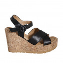 Sandale pour femmes en cuir noir avec courroie et plateforme talon compensé 9 - Pointures disponibles:  31, 32, 33, 34, 35