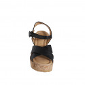 Woman's strap platform sandal in black leather wedge heel 9 - Available sizes:  31, 32, 33, 34, 35