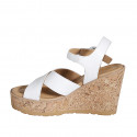 Woman's strap platform sandal in white leather wedge heel 9 - Available sizes:  31, 32, 33, 34, 35