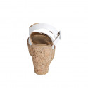 Woman's strap platform sandal in white leather wedge heel 9 - Available sizes:  31, 32, 33, 34, 35