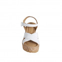 Woman's strap platform sandal in white leather wedge heel 9 - Available sizes:  31, 32, 33, 34, 35