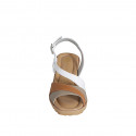 Woman's sandal in cognac brown, taupe and white leather wedge heel 5 - Available sizes:  32, 33, 34