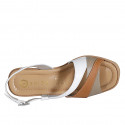 Woman's sandal in cognac brown, taupe and white leather wedge heel 5 - Available sizes:  32, 33, 34