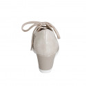 Woman's laced shoe in beige pierced leather and platinum laminated suede with removable insole wedge heel 6 - Available sizes:  32, 33, 34, 35, 42, 43, 44, 45, 46