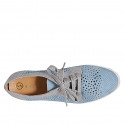 Woman's laced shoe in blue grey pierced suede and silver laminated leather with removable insole wedge heel 6 - Available sizes:  32, 33, 34, 35, 42, 43, 44, 45, 46