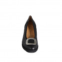 Woman's pump with removable insole and accessory in black pierced leather and leather wedge heel 6 - Available sizes:  32, 33, 34, 35