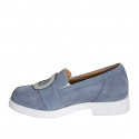 Woman's shoe with elastics and accessory in bluegrey suede heel 3 - Available sizes:  32, 33, 34, 35, 42, 43, 44, 45, 46