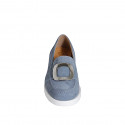 Woman's shoe with elastics and accessory in bluegrey suede heel 3 - Available sizes:  32, 33, 34, 35, 42, 43, 44, 45, 46