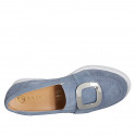 Woman's shoe with elastics and accessory in bluegrey suede heel 3 - Available sizes:  32, 33, 34, 35, 42, 43, 44, 45, 46