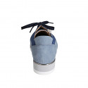 Woman's laced shoe with removable insole and zipper in blue and light blue suede and silver laminated leather wedge heel 3 - Available sizes:  32, 33, 34, 35, 42, 43, 44, 45, 46