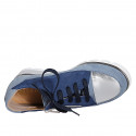 Scarpa stringata da donna con plantare estraibile e cerniera in camoscio azzurro e blu e pelle laminata argento zeppa 3 - Misure disponibili: 32, 33, 34, 35, 42, 43, 44, 45, 46