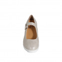 Woman's pump with strap and removable insole in platinum laminated beige suede wedge heel 6 - Available sizes:  32, 33, 34, 35, 42, 43, 44, 45, 46