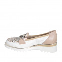 Mocasino para mujer en piel blanca, nude y imprimida multicolor tacon 4 - Tallas disponibles:  32, 33, 34, 35, 42, 43, 44, 45, 46