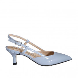 Slingback à bout pointu pour femmes en cuir verni bleu gris talon 6 - Pointures disponibles:  32, 35, 42, 44