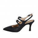 Pointy Mary Jane slingback with two straps in black leather heel 7 - Available sizes:  32, 33, 34, 35, 42, 43, 44