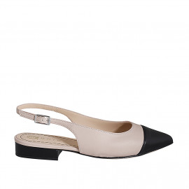 Woman's pointy slingback pump in nude and black leather heel 2 - Available sizes:  34, 35, 43