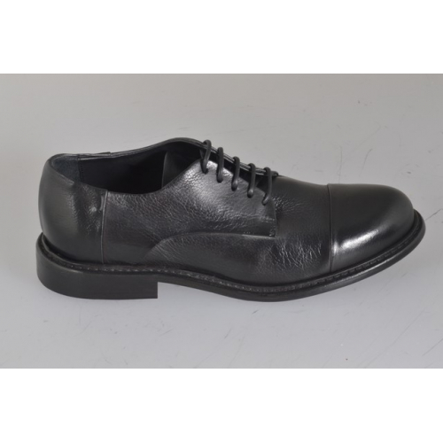 Men's laced high-quality derby shoe in black leather with captoe - Available sizes:  36, 37, 38, 46, 47, 48, 49, 50, 51, 52, 53, 54