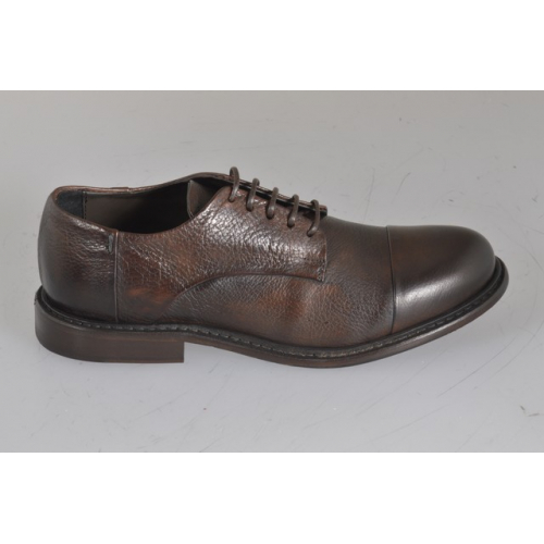 Men's laced high-quality derby shoe in brown leather with captoe - Available sizes:  36, 37, 38, 46, 47, 48, 49, 50, 51, 52, 53, 54