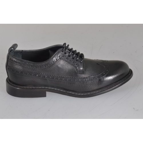 Zapato derby de alta calidad con cordones y punta de ala para hombres en piel negra - Tallas disponibles:  36, 37, 38, 46, 47, 48, 49, 50, 51, 52, 53, 54