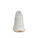 Woman's sneaker with elastics and removable insole in cream leather, beige, bronze and platinum laminated suede wedge heel 4 - Available sizes:  43, 44, 45, 46