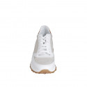 Woman's laced sneaker with removable insole in white and cognac brown leather and platinum laminated fabric wedge heel 4 - Available sizes:  42, 43, 44, 45, 46