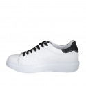 Chaussure avec lacets et semelle amovible en cuir blanc et scintillant noir talon compensé 4 - Pointures disponibles:  42, 43, 44, 45, 46