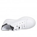 Woman's laced shoe with removable insole in white and black glittered leather wedge heel 3 - Available sizes:  32, 33, 34, 35