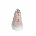 Chaussure à lacets avec semelle amovible et paillettes pour femmes en cuir rose et laminé cuivre talon compensé 4 - Pointures disponibles:  43, 44, 45, 46